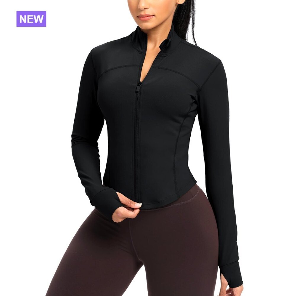 Lightweight Slim Fit Zip Up Workout Jacket with Thumb Holes